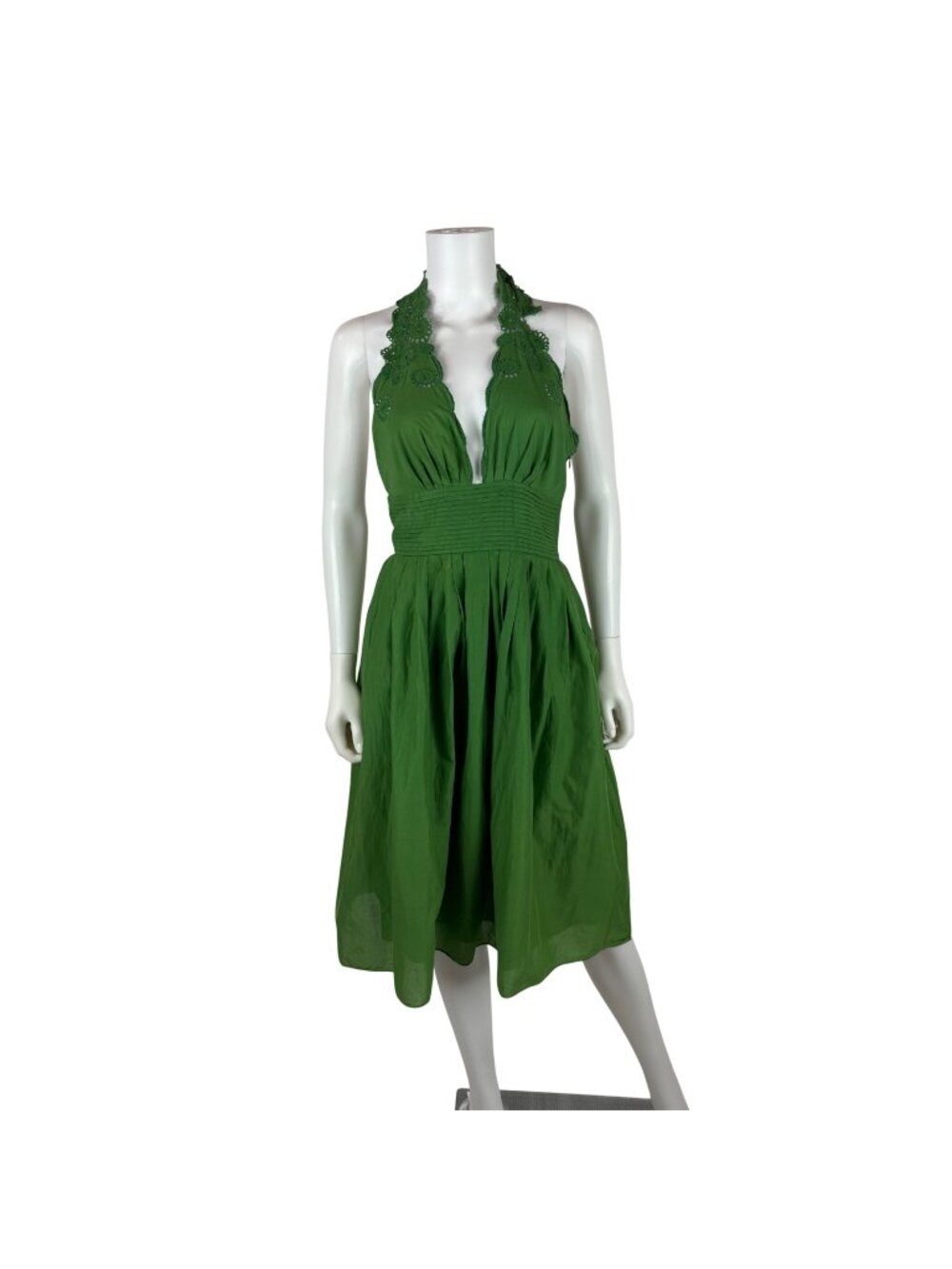 Catherine Malandrino Halter Dress Womens Size 4 Emerald Green Deep V Eyelet Sund
